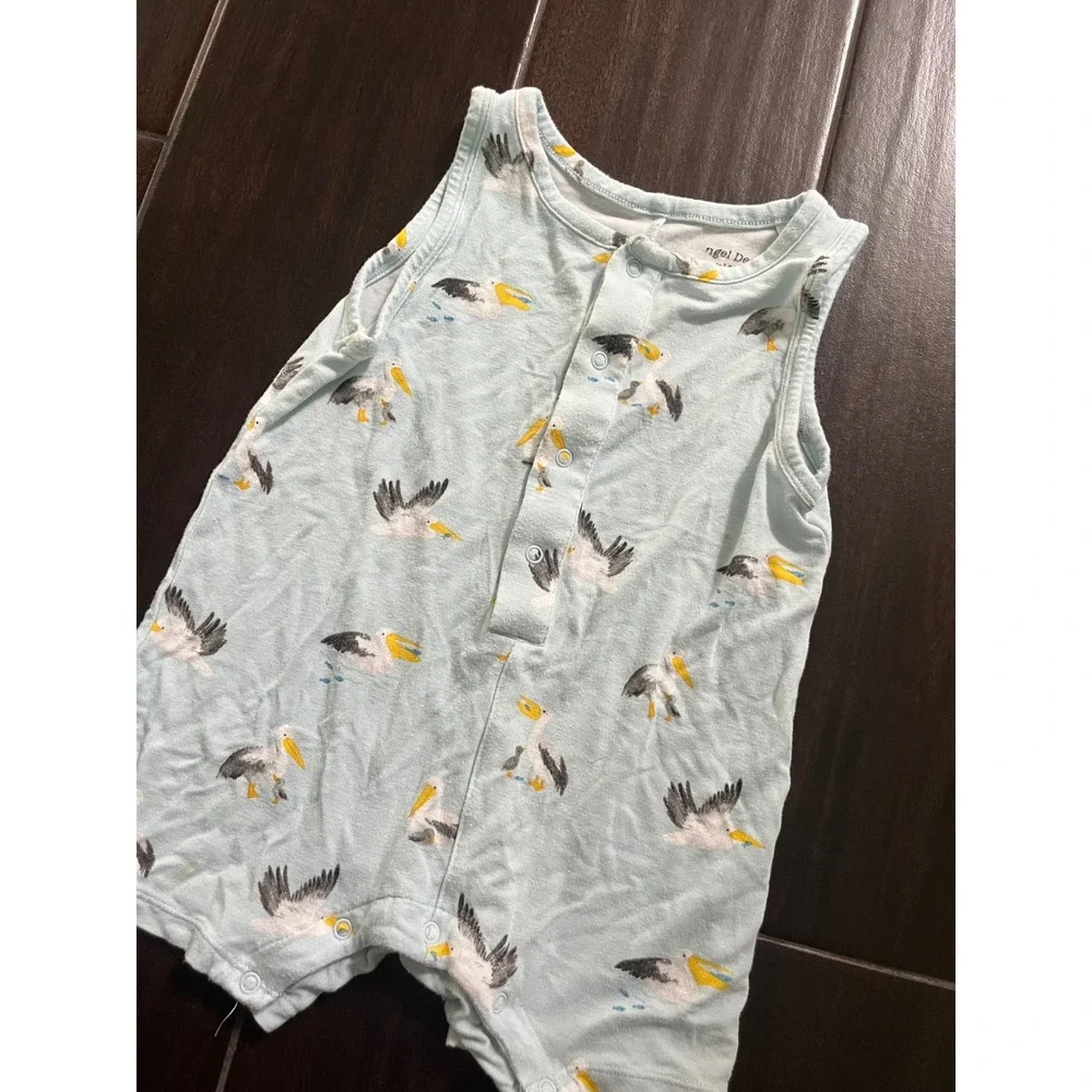 Angel Dear Pelican Print Bamboo Sleeveless Romper Blue 6-12 Months Baby Kids - Picture 2 of 4